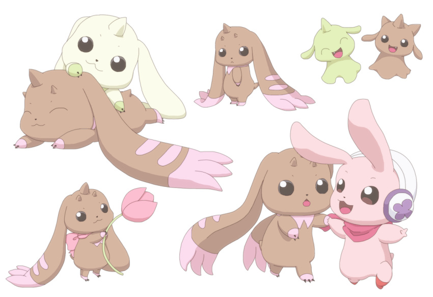 chocomon, closed_eyes, cutemon, digimon, digimon_(creature), flower, gummymon, headphones