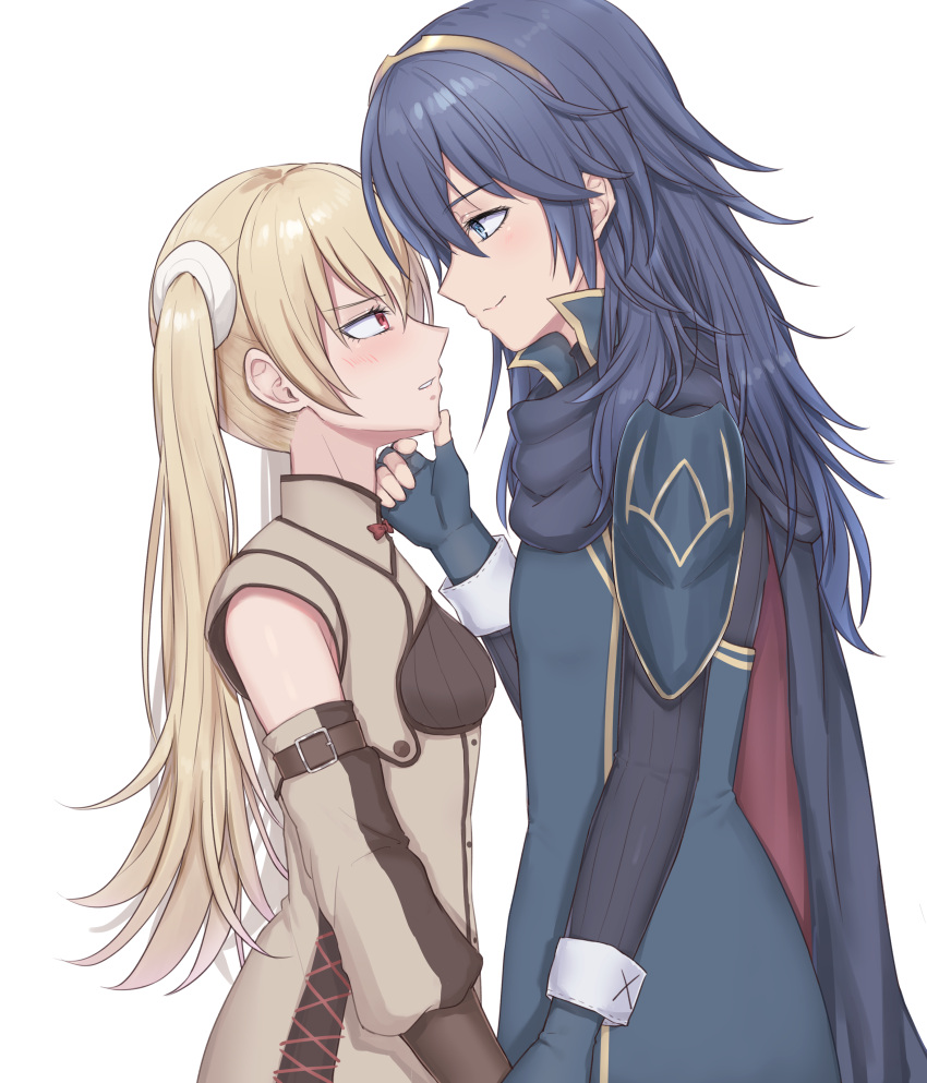2girls, absurdres, armor, blonde_hair, blue_eyes, blue_gloves, blue_hair, blush