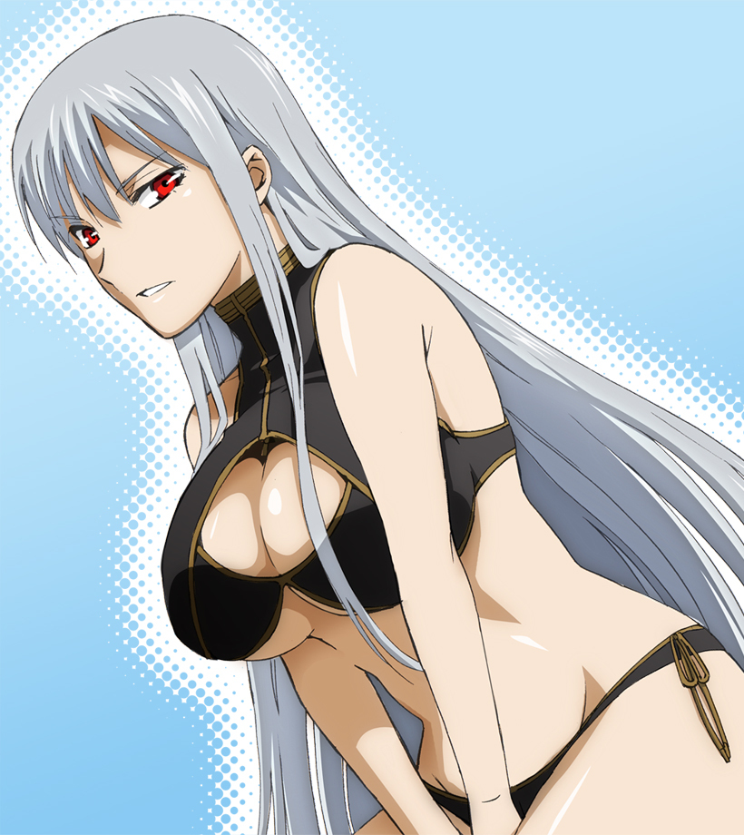 cleavage, kenji_t1710, large_breasts, long_hair, red_eyes, selvaria_bles, senjou_no_valkyria, silver_hair