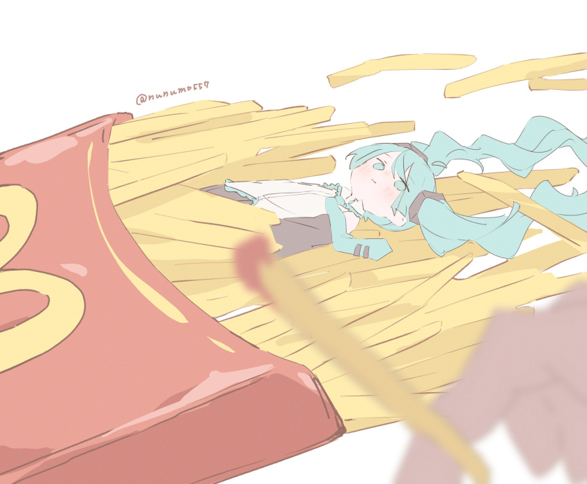 1girl, :i, absurdres, aqua_eyes, aqua_hair, aqua_necktie, black_sleeves, blurry