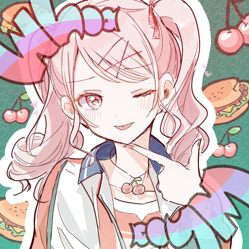 1other, absurdres, akiyama_mizuki, alternate_hairstyle, androgynous, aqua_background, blue_jacket, blush
