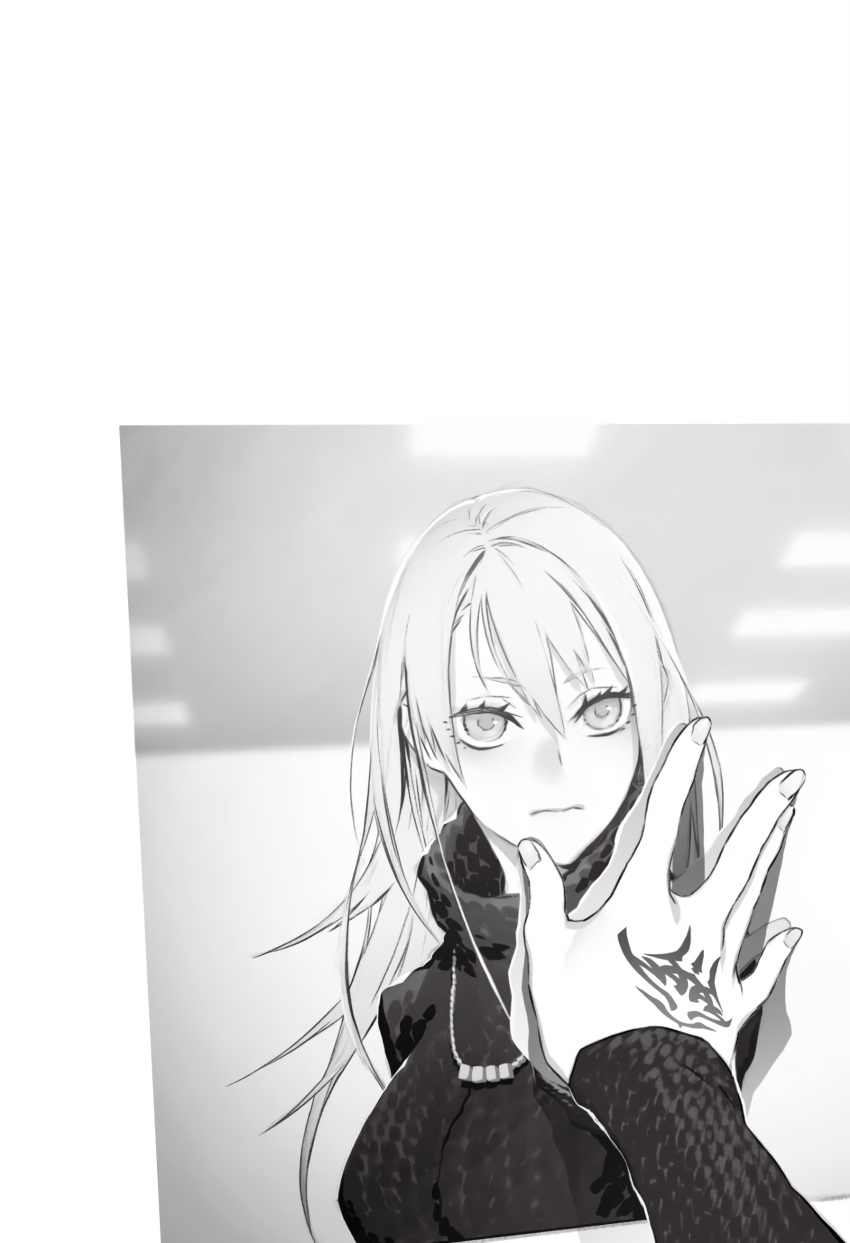 absurdres, breasts, collar, command_spell, fate:lost_einherjar, fate_(series), greyscale, highres