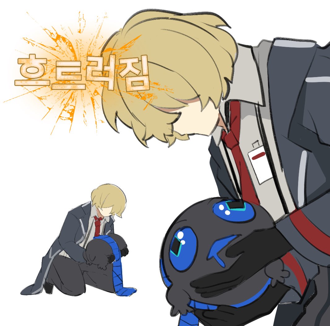 1boy, 4chan, black_gloves, black_jacket, black_pants, blonde_hair, blubbering_toad_(limbus_company), blue_scarf