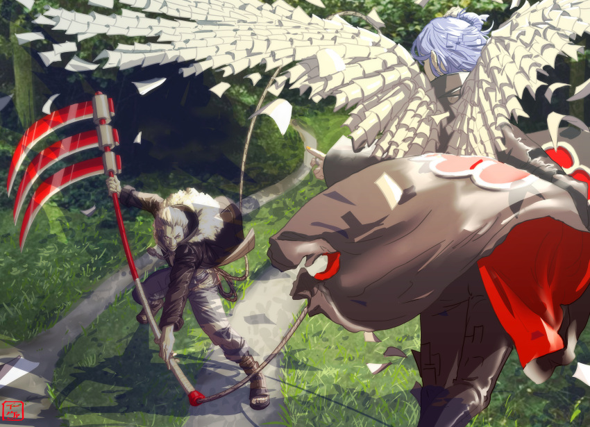1boy, 1girl, akatsuki_uniform, black_coat, black_jacket, coat, eva_(invisibleninja12), fighting_stance