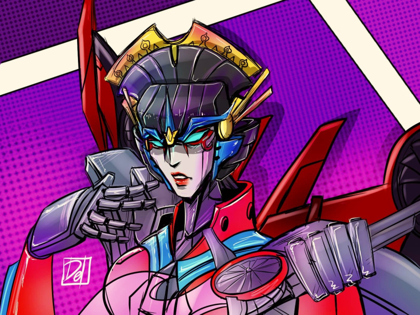 1girl, blue_eyes, breasts, delari, delariduchess, energy_sword, humanoid_robot, mechanical_parts