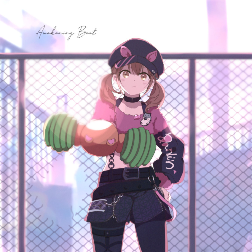 1girl, awakening_beat_(project_sekai), azusawa_kohane, belt, black_belt, black_choker, black_headwear, black_pantyhose