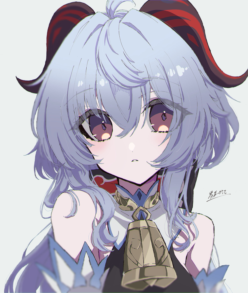 1girl, absurdres, azami_miko, bell, blue_hair, detached_sleeves, ganyu_(genshin_impact), genshin_impact