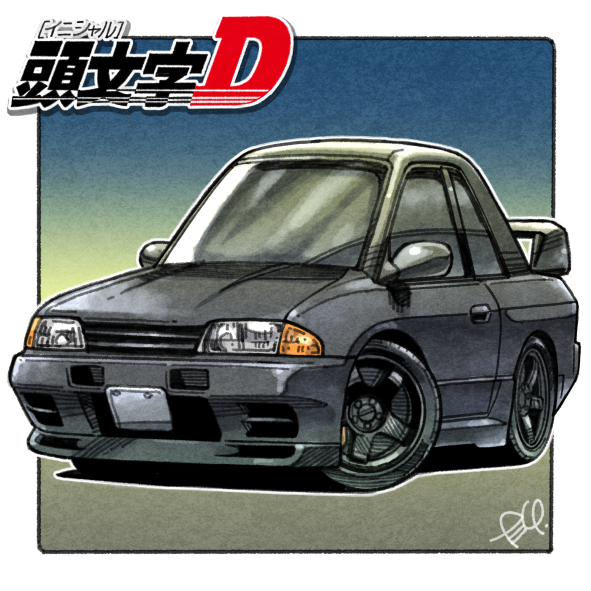 car, chibi, copyright_name, initial_d, logo, motor_vehicle, nissan, nissan_skyline