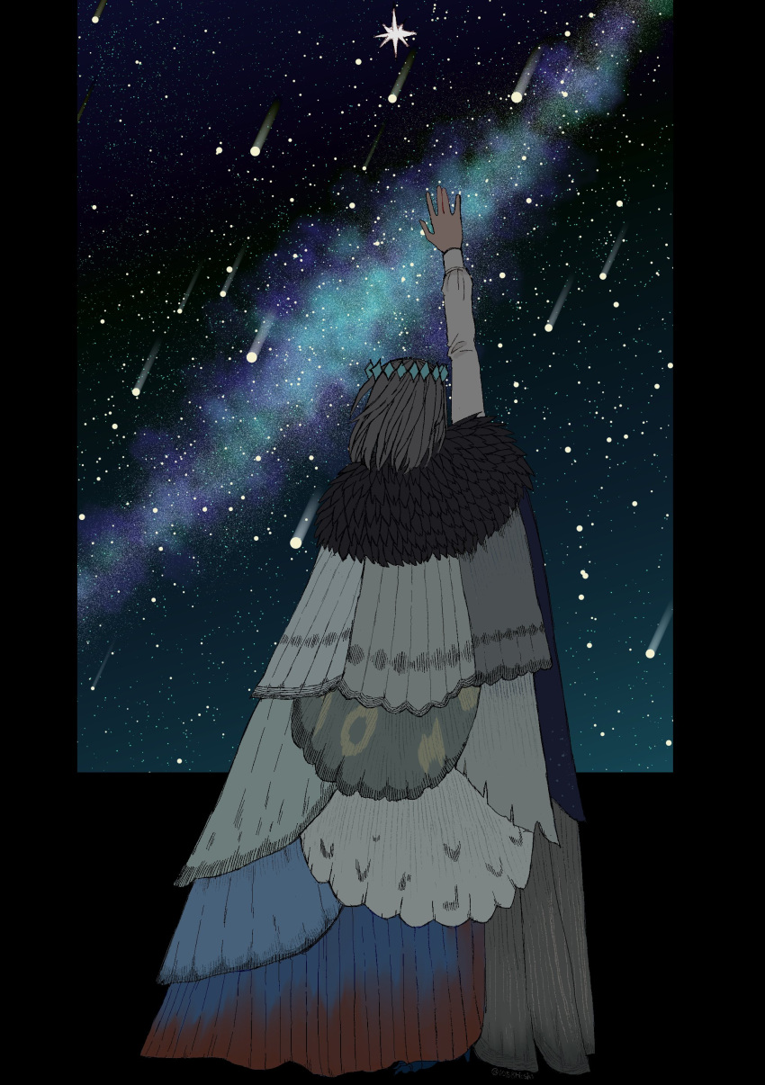 1058hoshi, 1boy, absurdres, arm_up, cloak, diamond_hairband, facing_away, fate/grand_order