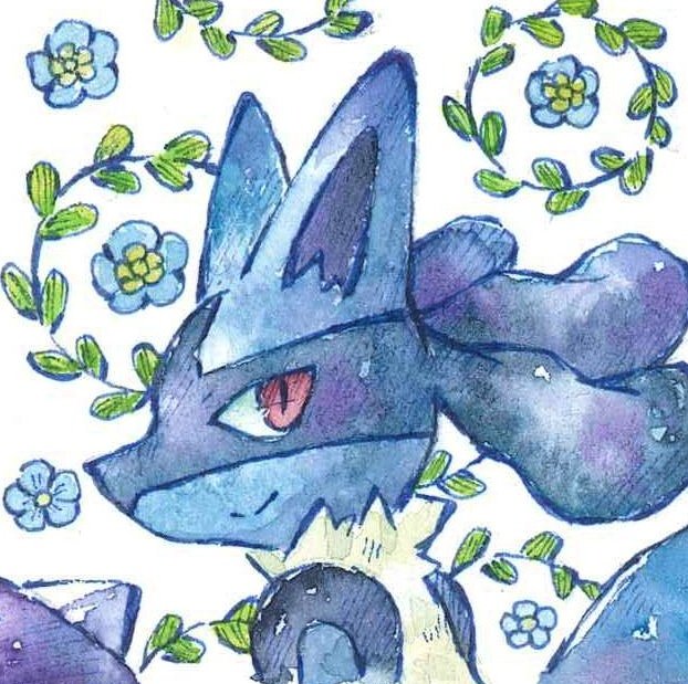 blue_flower, flower, looking_at_viewer, lucario, no_humans, pokemon, pokemon_(creature), portrait