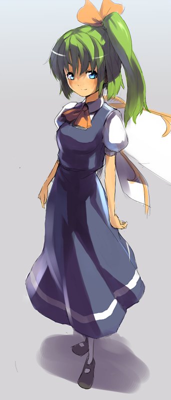 blue_eyes, daiyousei, green_hair, shadow, side_ponytail, sputnik_(artist), standing, touhou