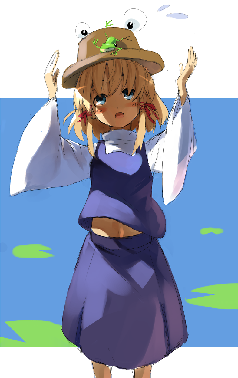 frog, highres, midriff, moriya_suwako, pyonta, sputnik_(artist), touhou