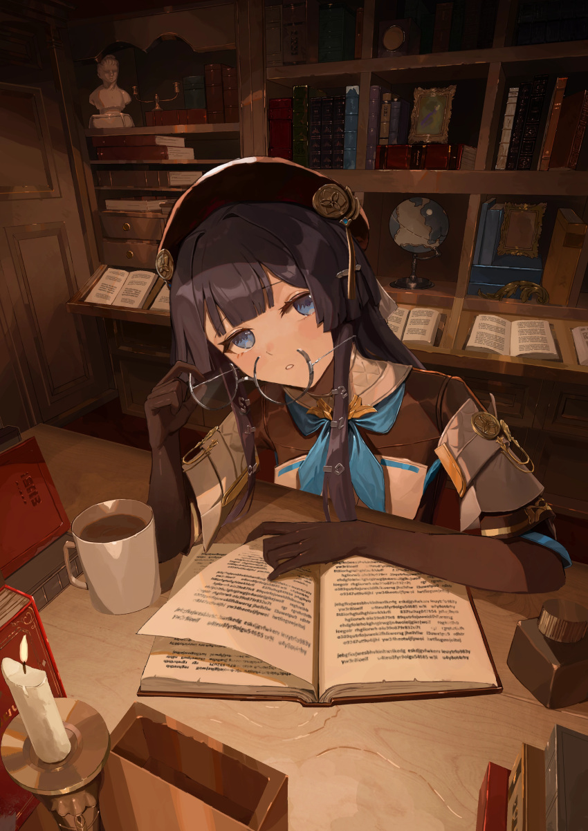 1girl, absurdres, beret, black_gloves, black_headwear, black_jacket, blue_eyes, blue_neckerchief