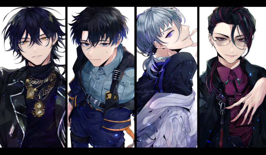 baek_chungsung, black_background, black_border, black_hair, blue_hair, border, grey_hair, highres