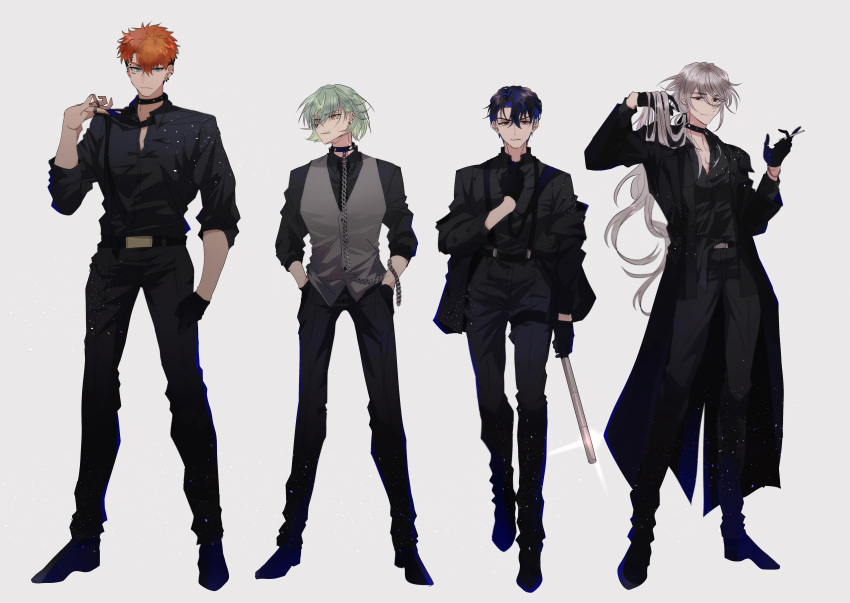 4boys, absurdres, black_hair, blue_hair, brown_hair, full_body, goku_luck_(paradox_live), highres