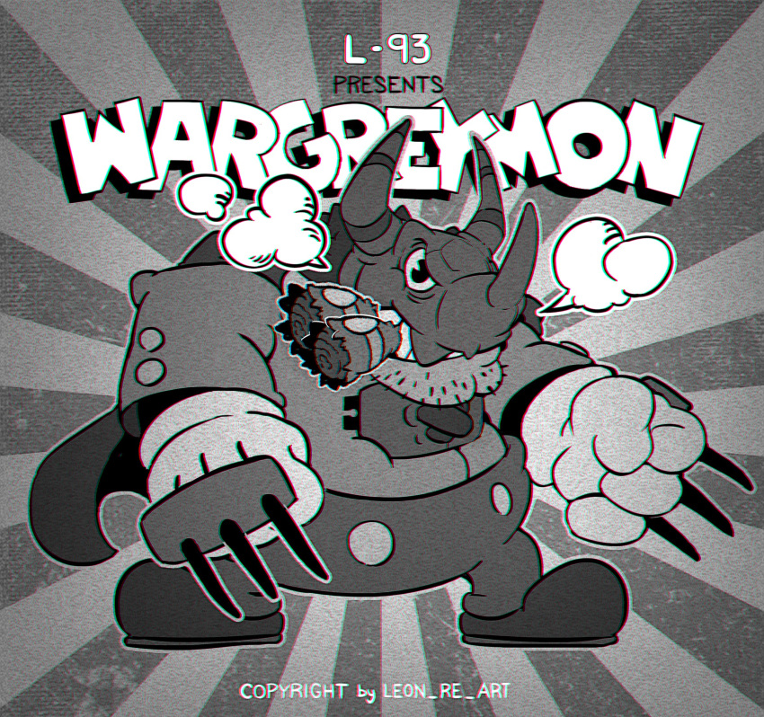 alternate_costume, artist_name, cape, cigar, digimon, digimon_(creature), facial_hair, fat