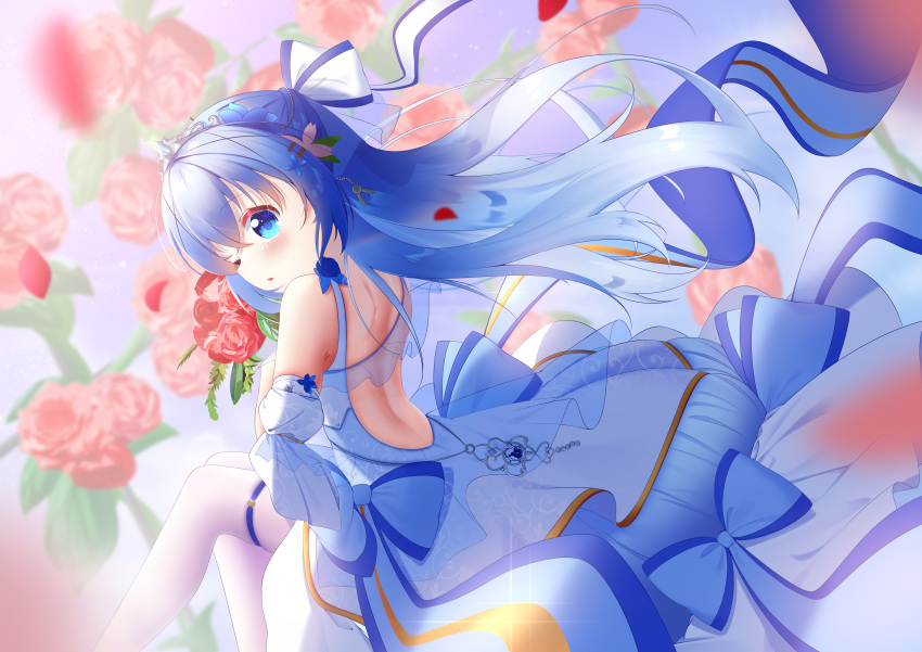 1girl, absurdres, backless_dress, backless_outfit, blue_eyes, blue_hair, dian_zhi_sang, dress