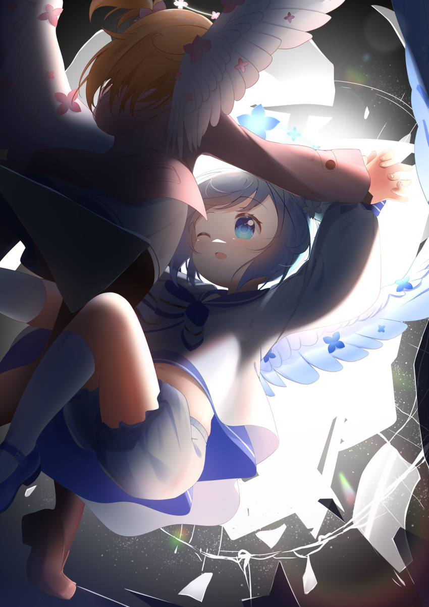 2girls, blue_eyes, blue_hair, dian_zhi_sang, gochuumon_wa_usagi_desu_ka?, hair_ornament, highres, hoto_cocoa