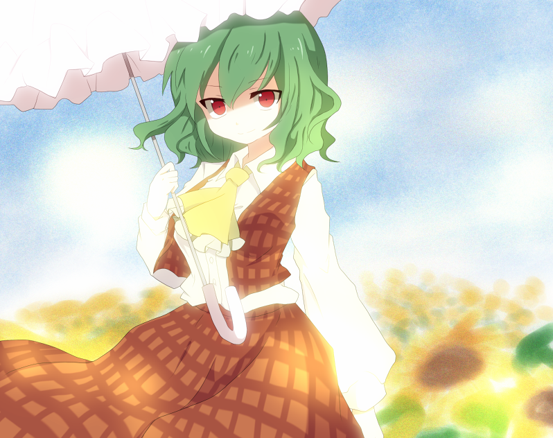 dress, flower, green_hair, kazami_yuuka, mari_audio, plaid, plaid_skirt, plaid_vest