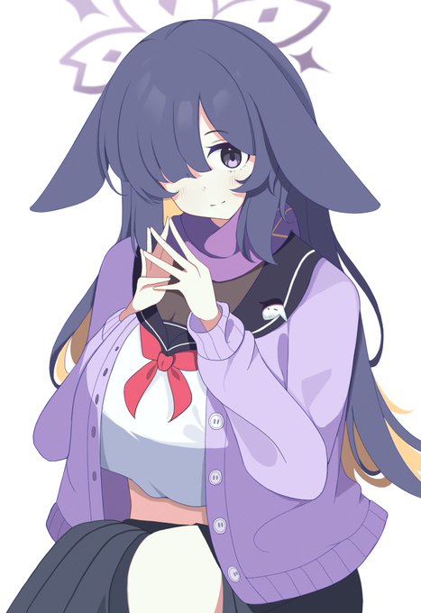 1girl, alternate_breast_size, animal_ears, black_hair, blonde_hair, blue_archive, blue_sailor_collar, breasts