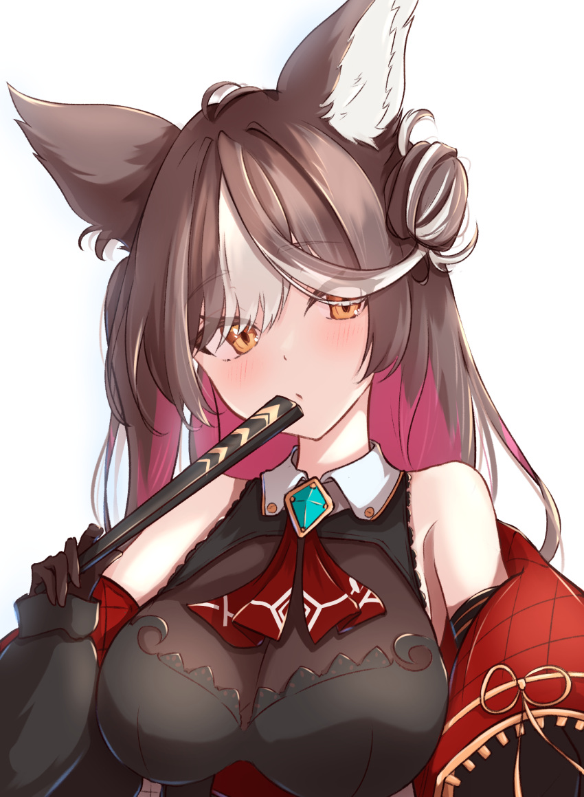1girl, :o, animal_ears, blush, brown_hair, chisaka_airi, colored_inner_hair, cosplay
