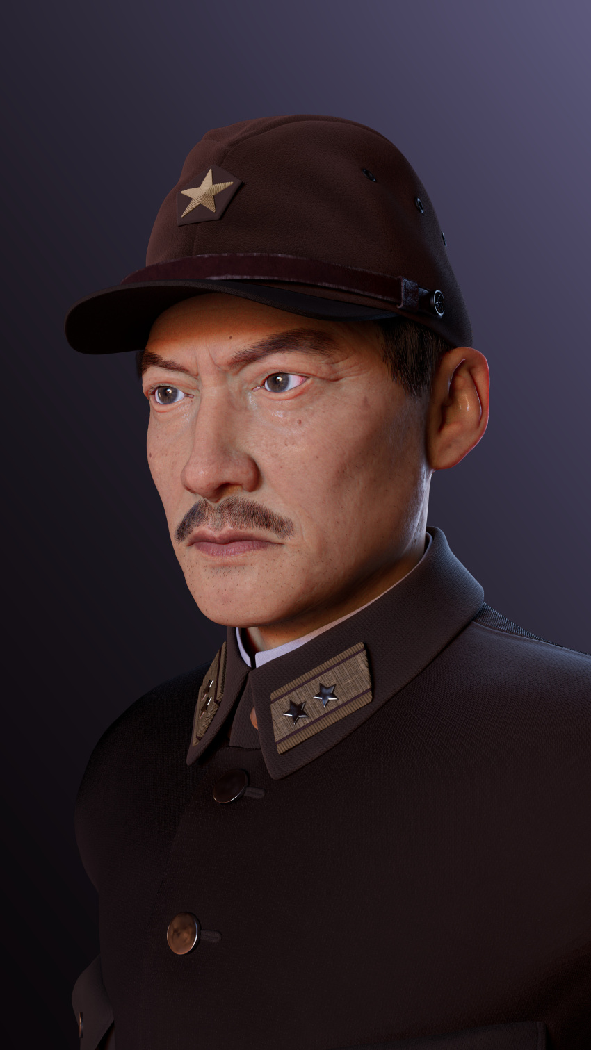 1boy, 3d, absurdres, asian, black_eyes, black_hair, buttons, facial_hair