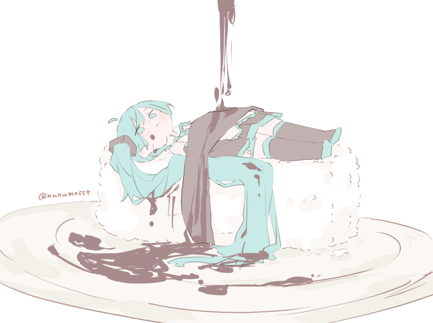 1girl, :i, absurdres, ahoge, aqua_eyes, aqua_footwear, aqua_hair, black_skirt
