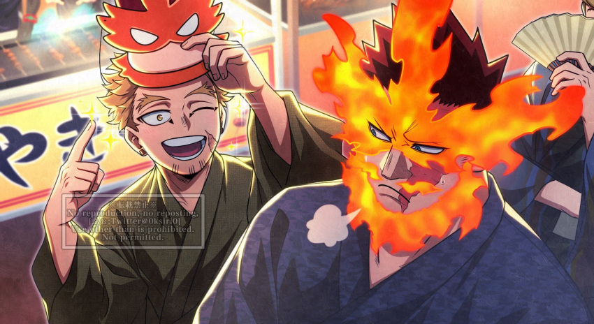 0ksiri0, 2boys, alternate_costume, beard, beard_stubble, boku_no_hero_academia, character_mask, endeavor_(boku_no_hero_academia)