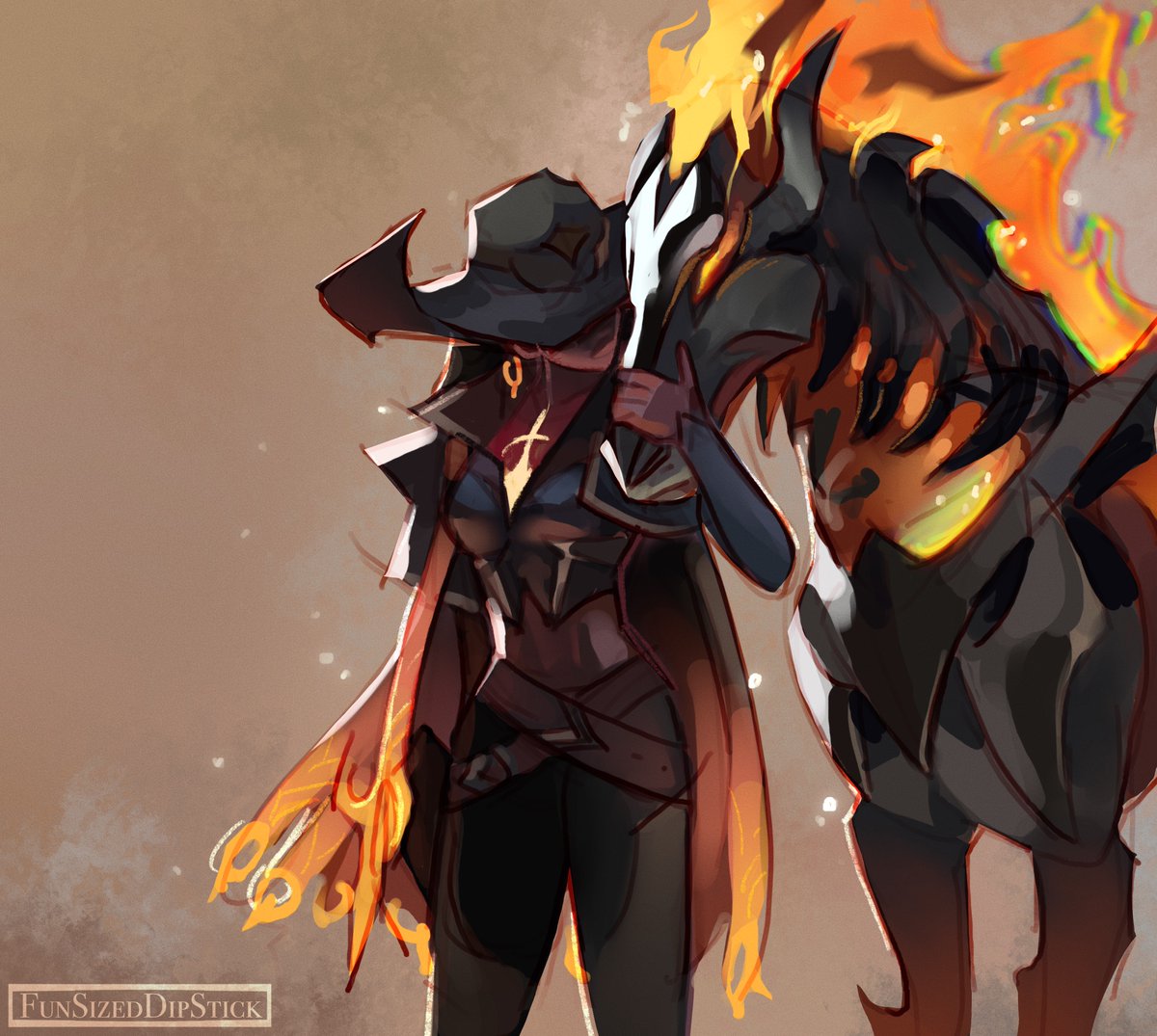 1girl, animal, artist_name, belt, black_belt, black_headwear, black_pants, brown_background