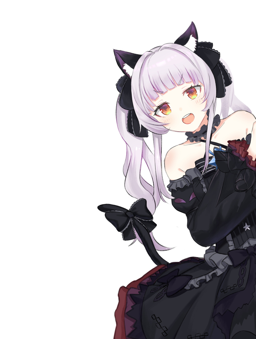 1girl, absurdres, animal_ear_fluff, animal_ears, black_dress, black_tail, cat_tail, choker
