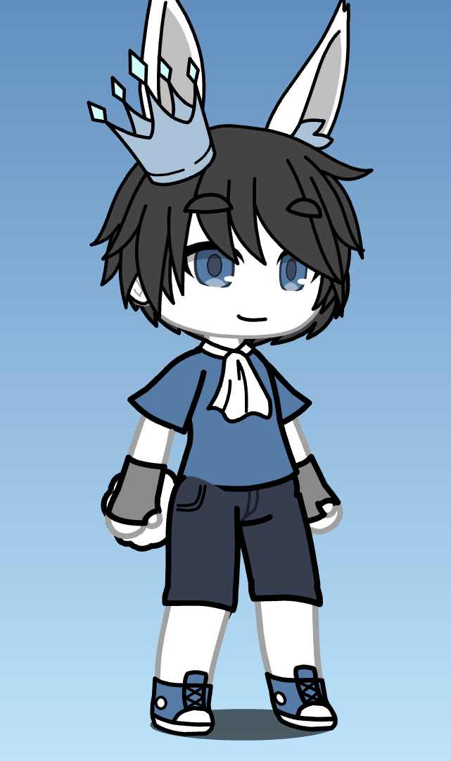 1boy, ascot, bangs, black_eyebrows, black_hair, blue_background, blue_crown, blue_eyes