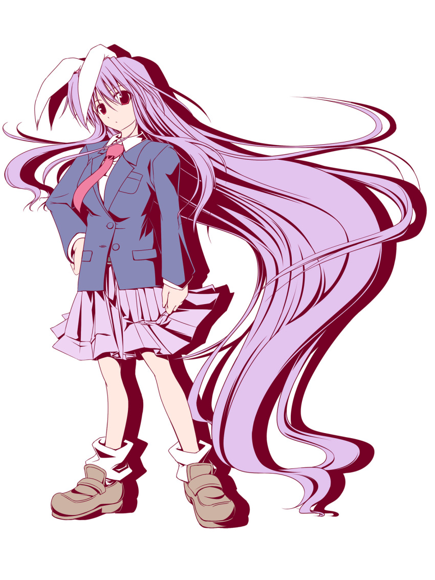 blazer, bunny_ears, highres, kuga, kuga_(rinkane), long_hair, necktie, purple_hair, rabbit_ears, red_eyes, reisen_udongein_inaba, skirt, solo, standing, touhou, very_long_hair