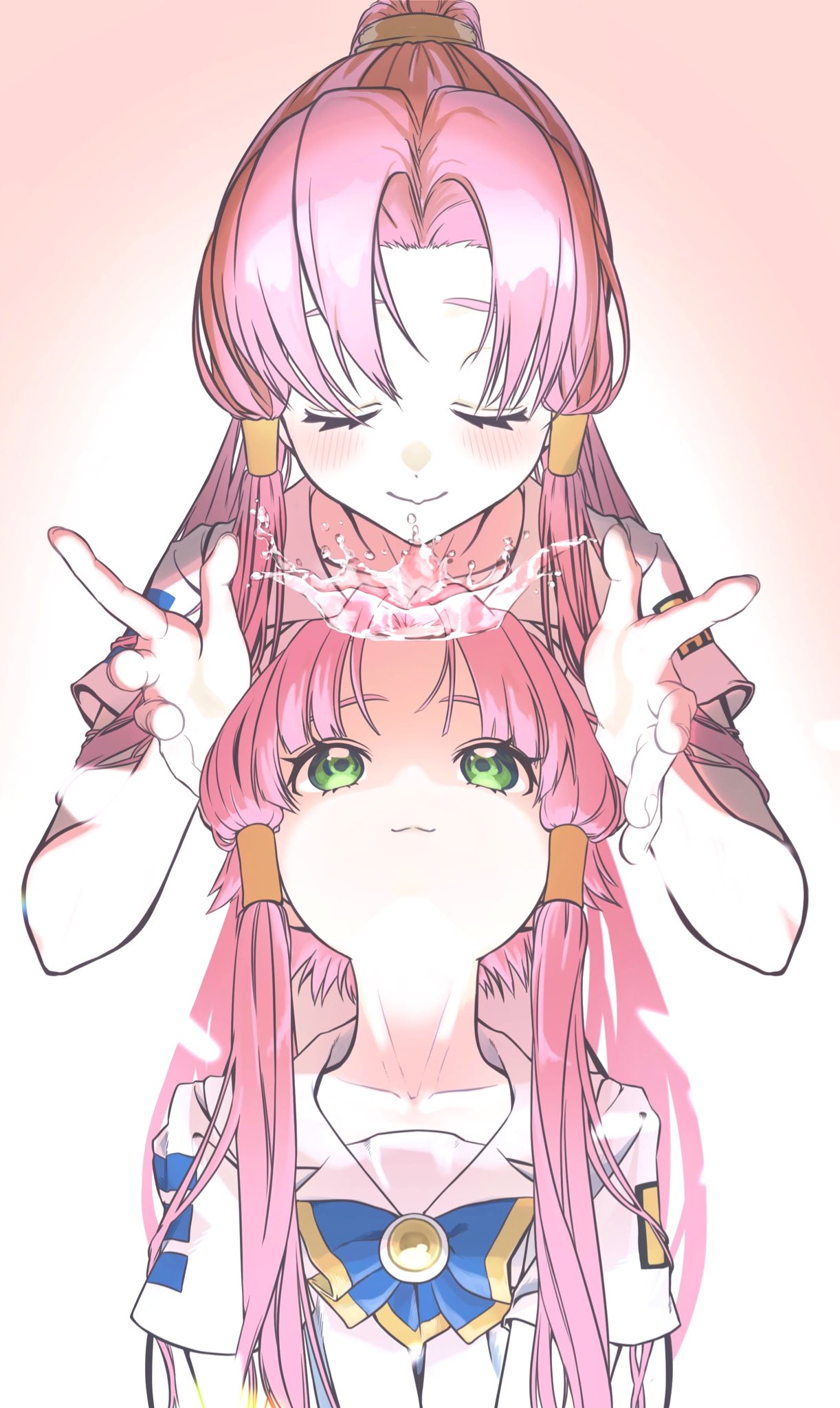 2girls, :3, aogirism, aria, aria_company_uniform, blue_bow, blue_bowtie, blush