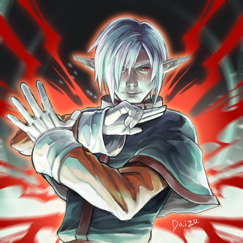 1boy, closed_mouth, daizu, gloves, hair_over_one_eye, highres, looking_at_viewer, lucifer_(star_ocean)