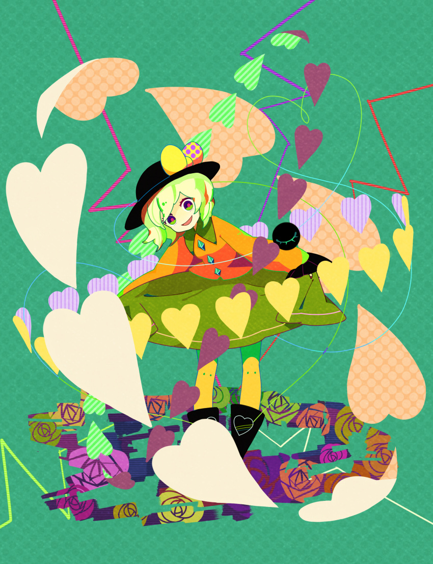 bow, colorful, crazy_eyes, curtsy, dress, eyes, flower, green_hair