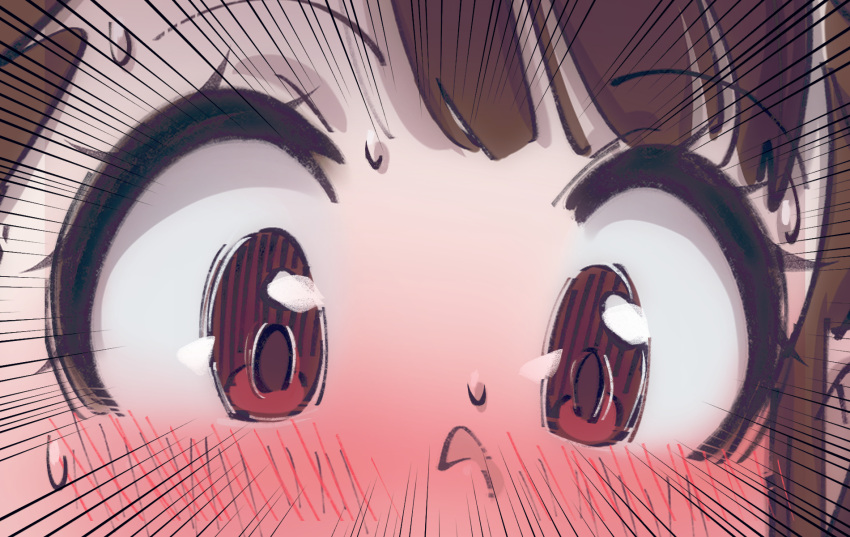 1girl, blush, brown_hair, close-up, cloudxmoe, english_commentary, highres, kagari_atsuko