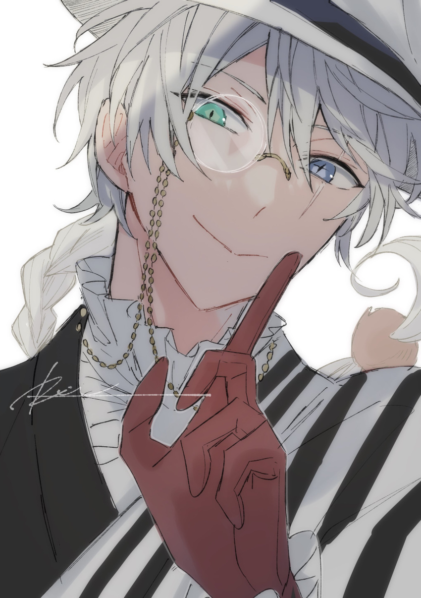 1boy, absurdres, black_jacket, blue_eyes, braid, bungou_stray_dogs, closed_mouth, gloves