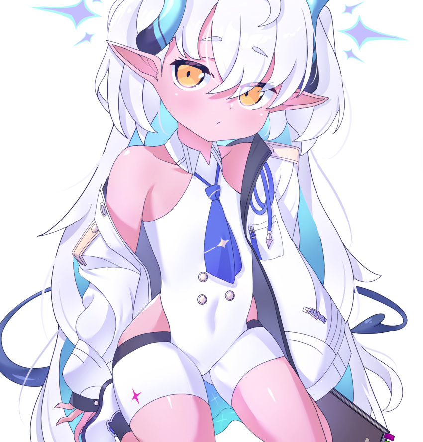 1girl, blue_archive, coat, cross_(vgne4542), highres, horns, orange_eyes, solo