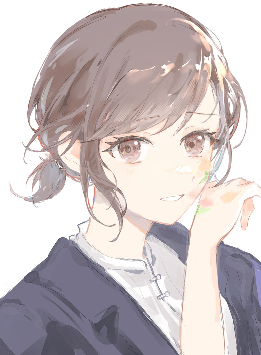 1girl, absurdres, black_jacet, blush, brown-eyes, brown_eyes, close-up, grin