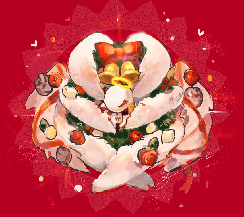 angel_wings, aoruuto, apple, bell, bow, christmas, christmas_tree, closed_eyes