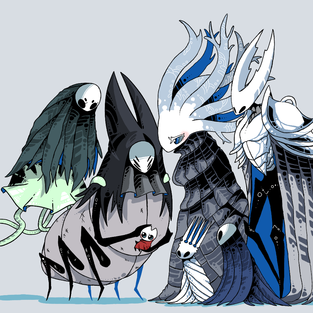 2boys, 2others, 3girls, aged_down, armor, arthropod_boy, arthropod_girl, black_eyes