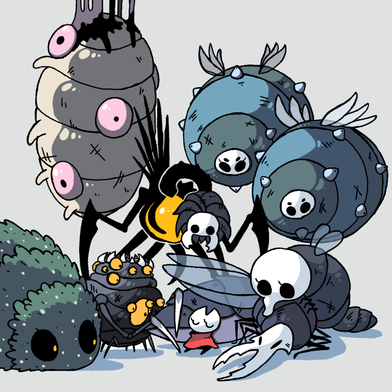 1girl, aged_down, arthropod_girl, black_eyes, black_sclera, blank_eyes, brooding_mawlek_(hollow_knight), bug