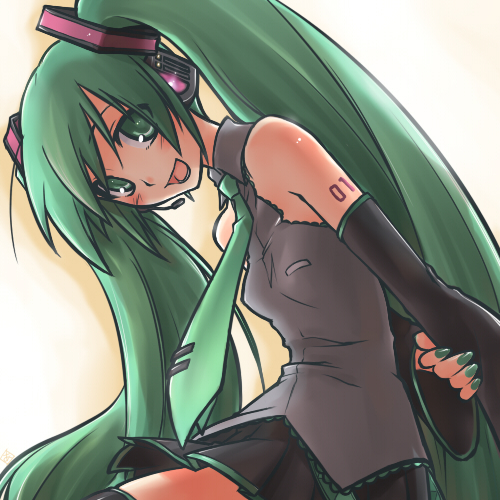 ayachi, detached_sleeves, green_eyes, green_hair, hatsune_miku, headset, long_hair, lowres
