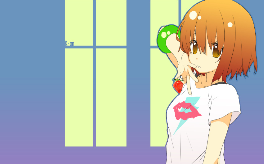 brown_hair, food, fruit, highres, hirasawa_yui, k-on!, listen!!, short_hair