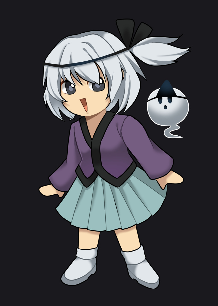 1jumangoku, 1other, :o, androgynous, black_background, black_eyes, black_headband, black_ribbon