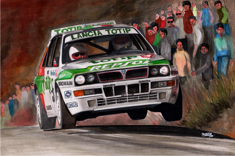car, grass, helmet, holding, lancia_(brand), lancia_delta_hf_integrale, motor_vehicle, original
