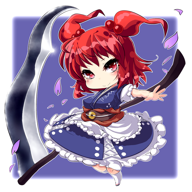 hair_bobbles, hair_ornament, mano_(shampoohatter), onozuka_komachi, red_eyes, red_hair, redhead, scythe