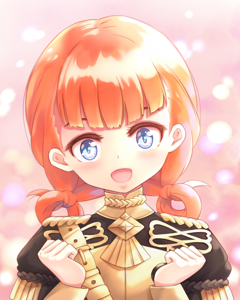 1girl, annette_fantine_dominic, asairosora, black_jacket, blue_eyes, blush, clenched_hands, commentary