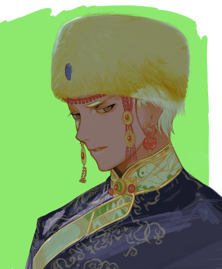 1boy, alternate_costume, archer_(fate), baragi, beads, border, brown_eyes, dark-skinned_male