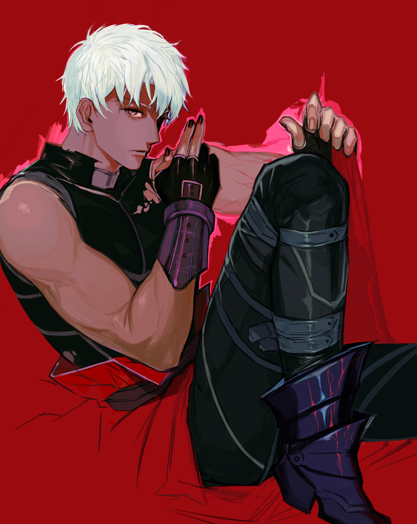 1boy, absurdres, archer_(fate), baragi, belt, black_belt, black_footwear, black_gloves